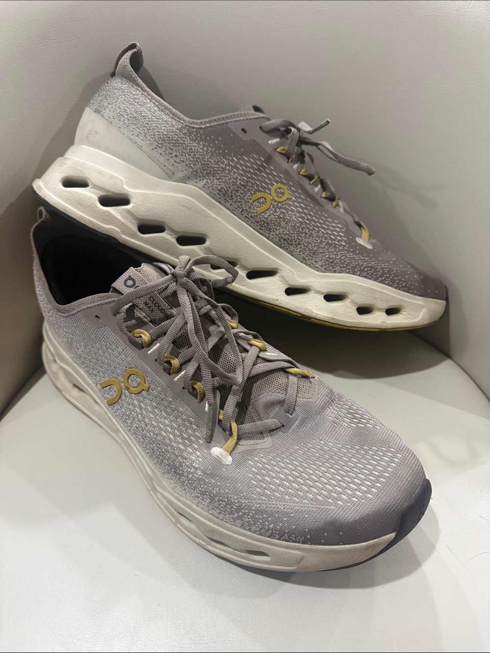 On Running Men's Athletic Sneakers in Light Gray with Yellow Accents